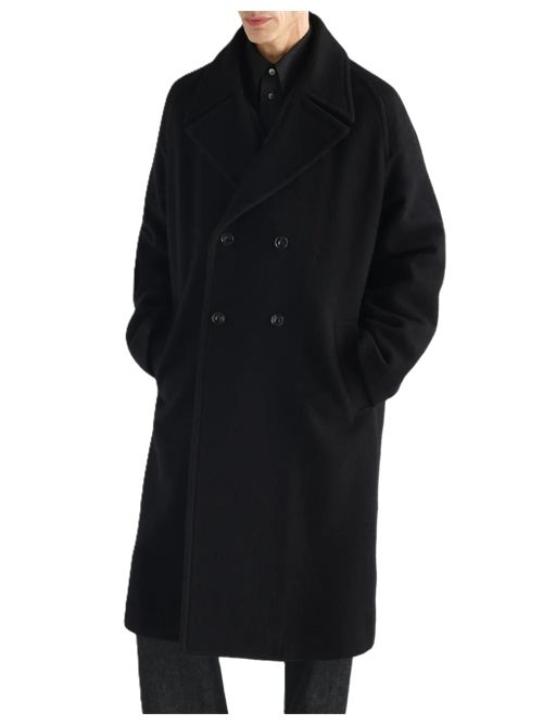 double-breasted coat in felted wool and alpaca blend Lemaire | CO1169LF1700BK999 BLACK